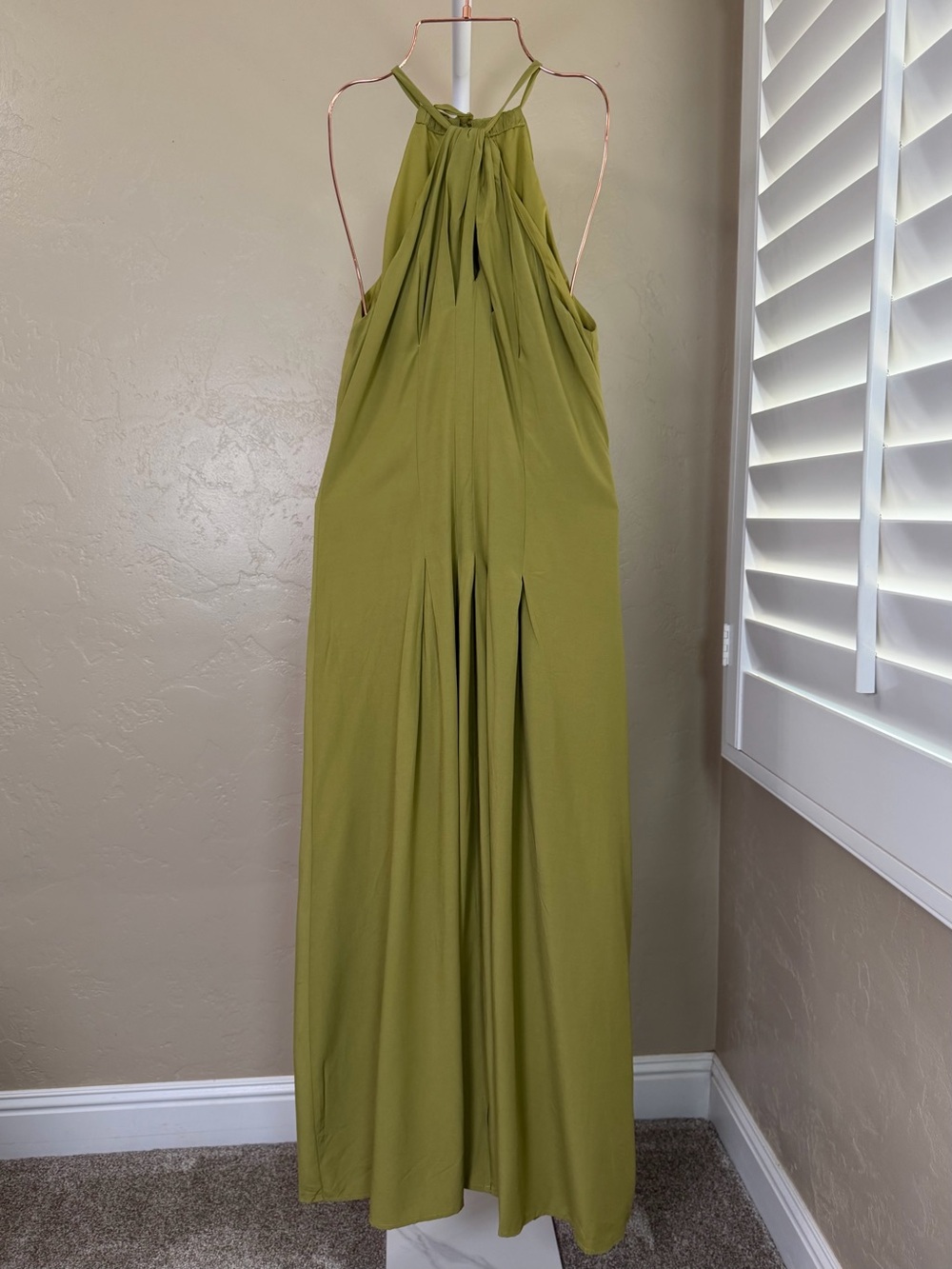 Commense Chartreuse Green Twist Front Halter Maxi Dress Small NWT Front Slit - Picture 4 of 11